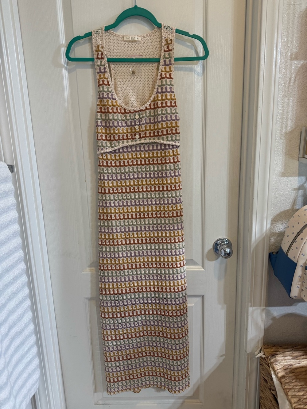 Illa Illa Sleeveless Knit Maxi Dress in Cream with Multicolor Pattern